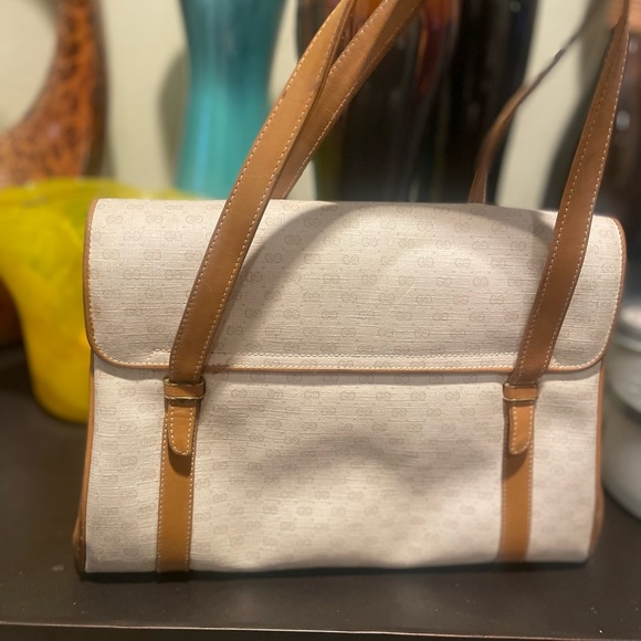 1980S GUCCI BAG GG CANVAS & LEATHER HANDBAG SATCHEL W TOP HANDLES - Picture 6 of 15